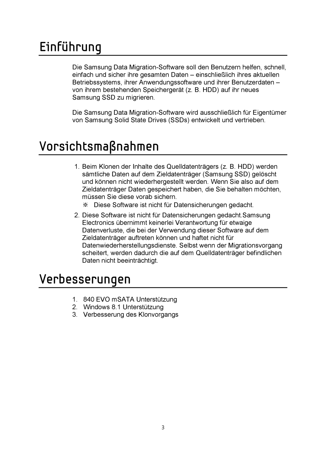 Samsung MZ-7PD128BW, MZ-7PD512BW, MZ-7PD128Z, MZ-7PD256Z, MZ-7PD512Z manual Einführung, Vorsichtsmaßnahmen, Verbesserungen 