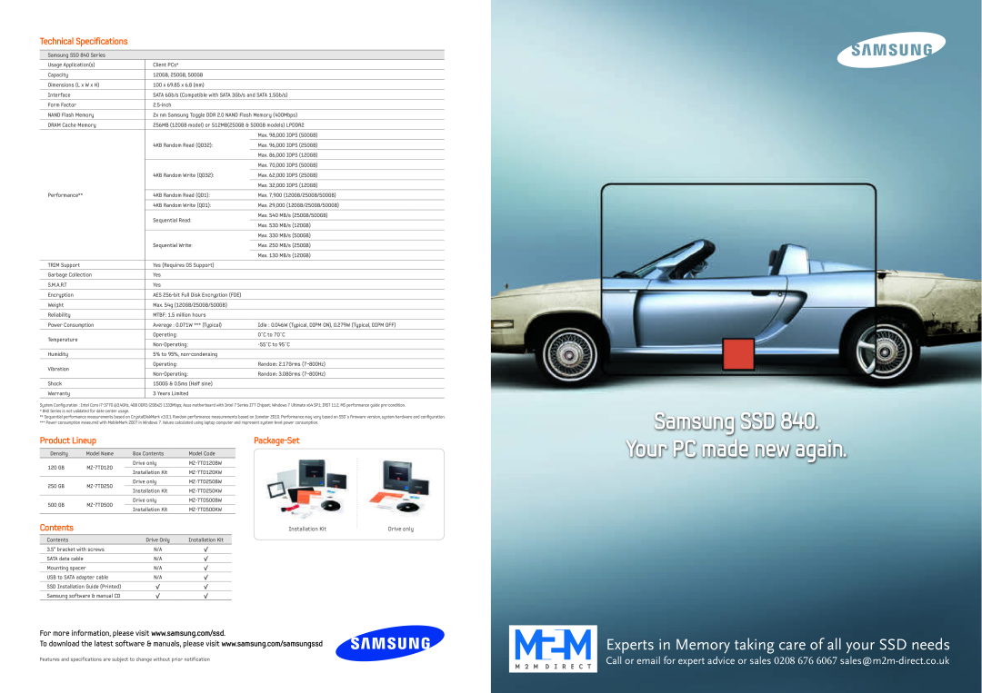 Samsung MZ-7TD250KW technical specifications Samsung SSD Your PC made new again, Technical Specifications, Product Lineup 