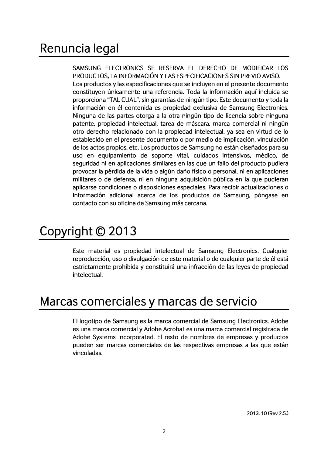Samsung MZ-7TD120KW, MZ-7TD500BW, MZ-7TD250KW manual Renuncia legal, Copyright, Marcas comerciales y marcas de servicio 