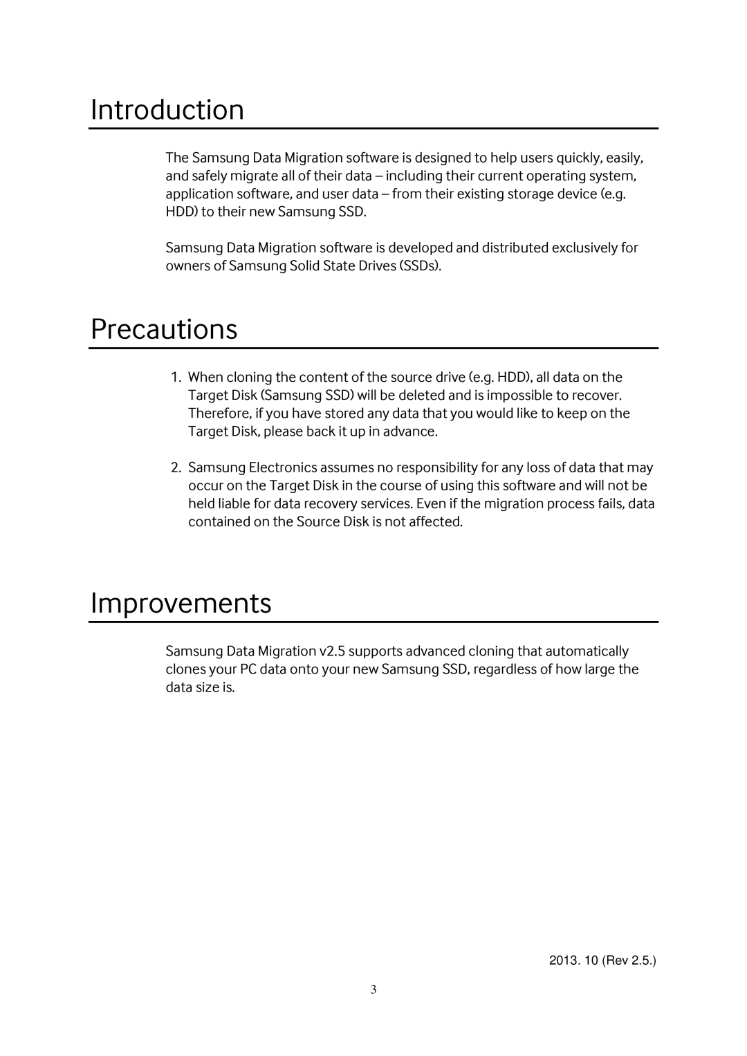 Samsung MZ-7TD128BW, MZ-7TD500BW, MZ-7TD250KW, MZ-7TD120KW, MZ-7TD120BW, MZ-7TD120Z Introduction, Precautions, Improvements 