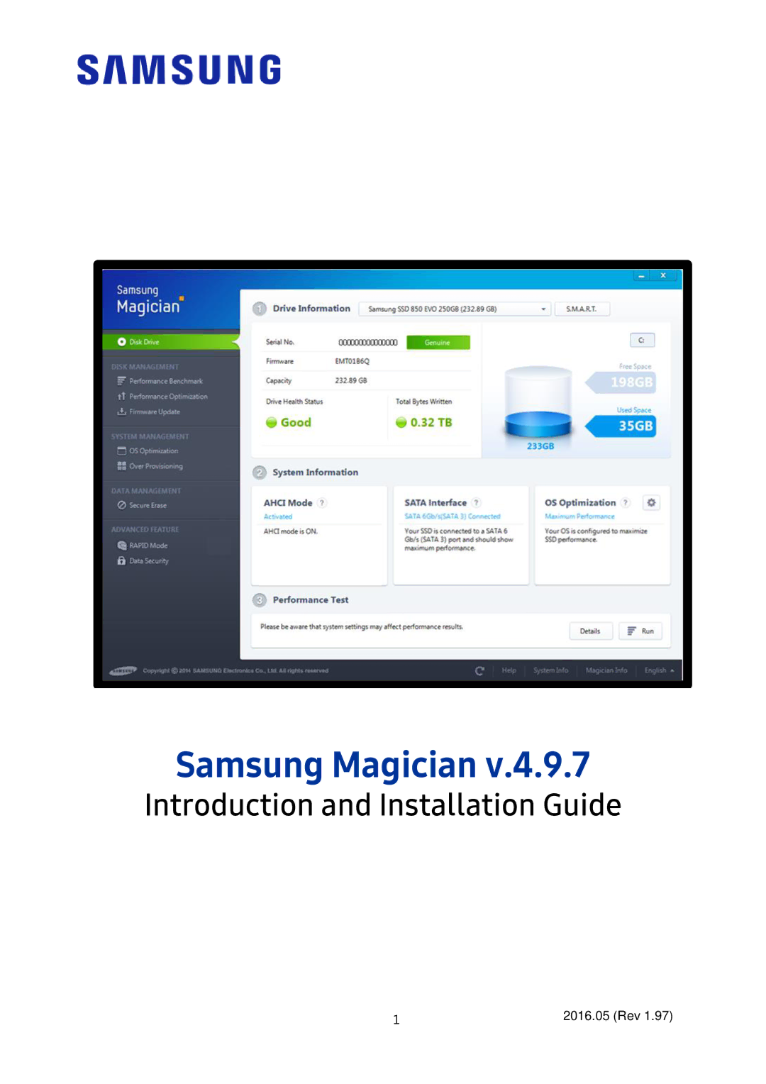 Samsung MZ-7TE250BW, MZ-7TE250KW, MZ-7TE750BW, MZ-7TE500BW manual Samsung Magician, Introduction and Installation Guide 