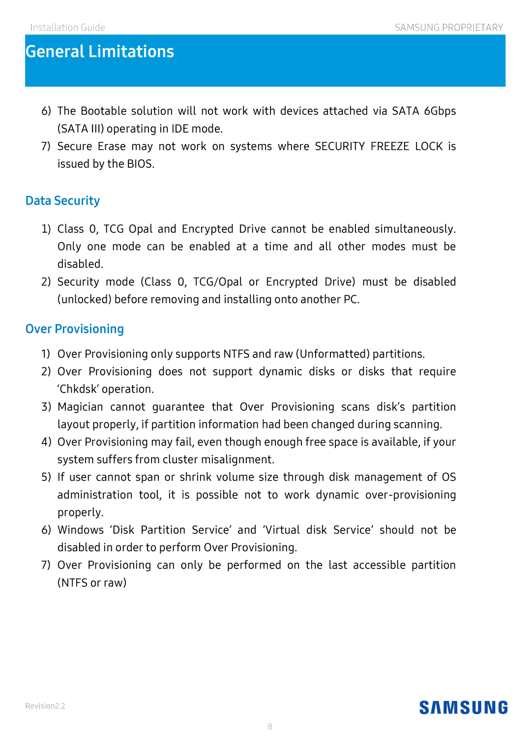 Samsung MZ-7KE1T0BW, MZ-V6P512BW, MZ-V6E1T0BW, MZ-V5P512BW, MZ-N6E2T0BW, MZ-7KE512BW manual Data Security, Over Provisioning 