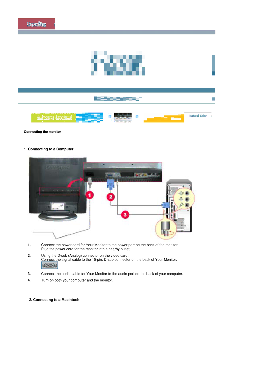 Samsung LS19MZFSS/SAI, MZ19FSSS/EDC, MZ19FSSS/XSG manual Connecting to a Computer, Connecting to a Macintosh 