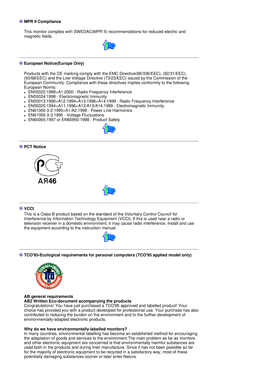 Samsung MZ19FSSS/EDC, LS19MZFSS/SAI, MZ19FSSS/XSG manual MPR II Compliance, European NoticeEurope Only, PCT Notice 