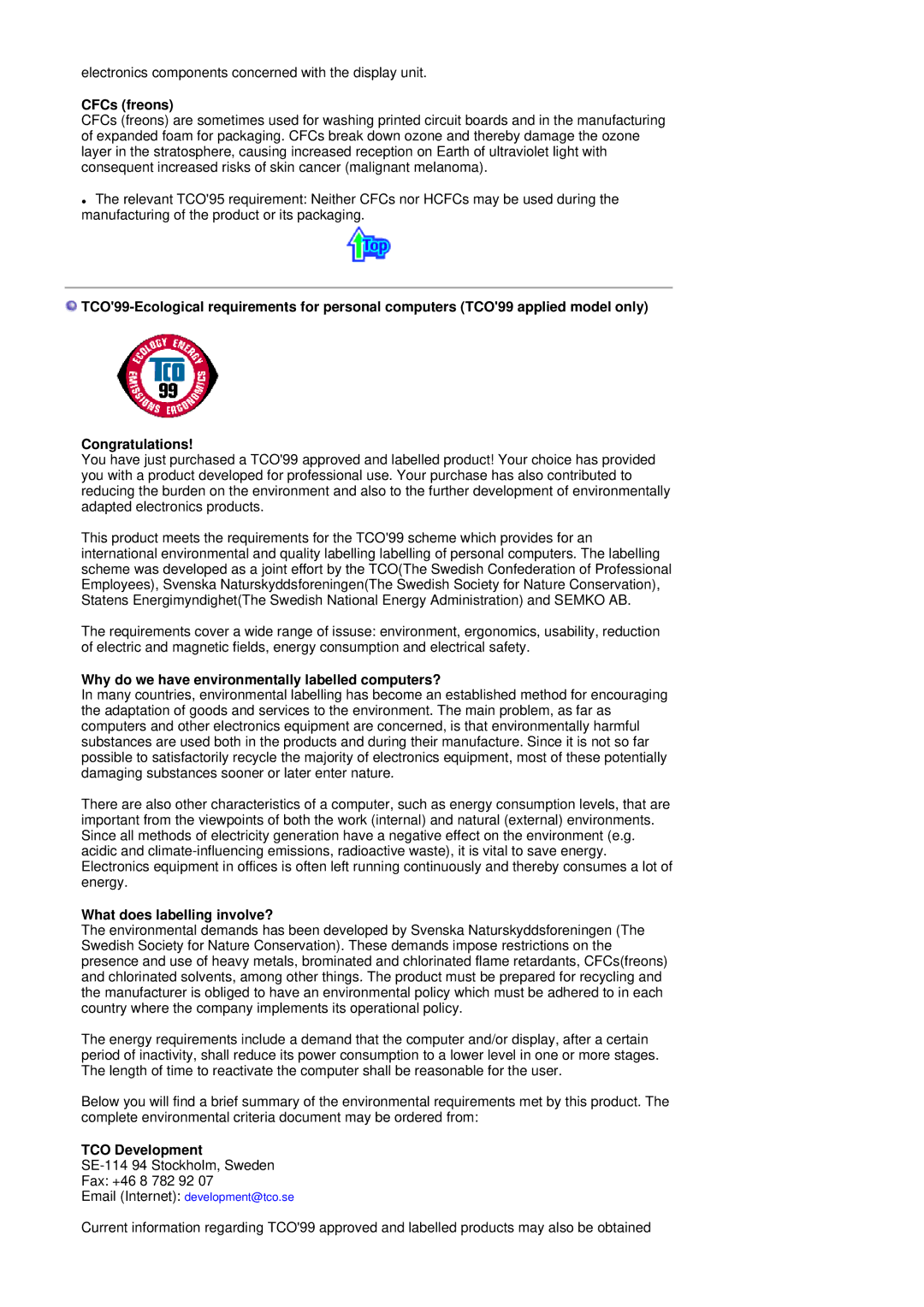 Samsung MZ19FSSS/XSG, MZ19FSSS/EDC manual CFCs freons, Why do we have environmentally labelled computers?, TCO Development 