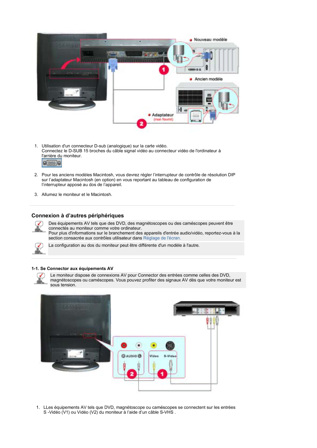 Samsung MZ19FSSS/EDC manual Connexion à d’autres périphériques, Se Connector aux équipements AV 