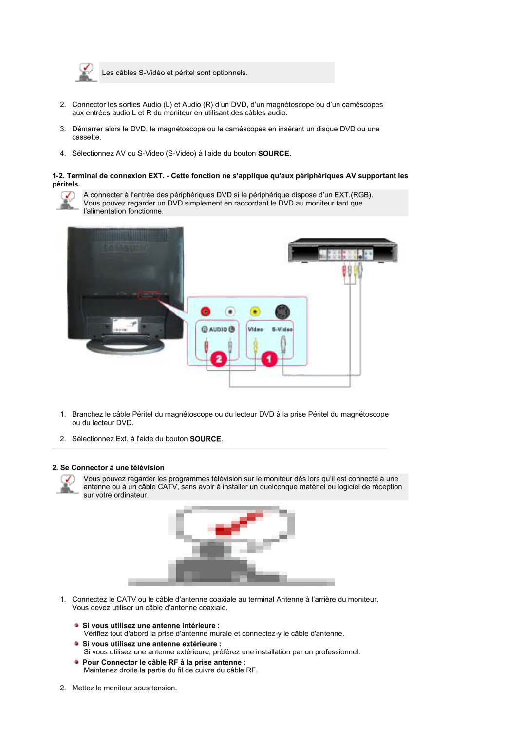 Samsung MZ19FSSS/EDC manual Se Connector à une télévision, Si vous utilisez une antenne intérieure 