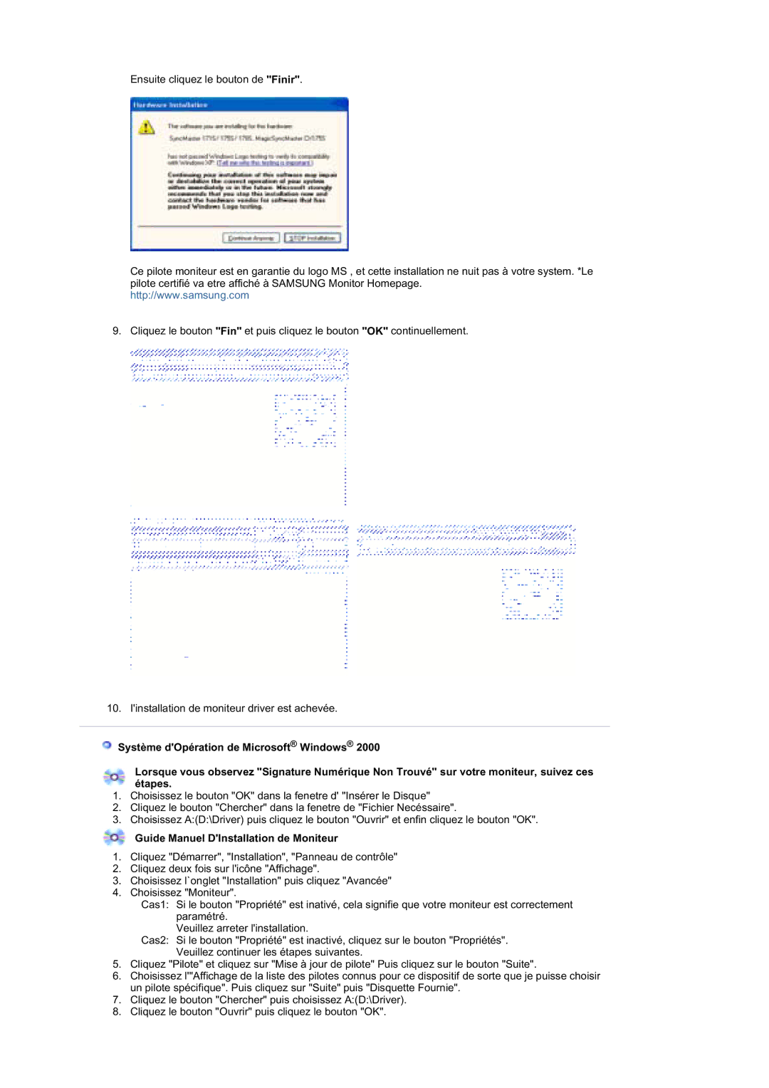 Samsung MZ19FSSS/EDC manual Guide Manuel DInstallation de Moniteur 