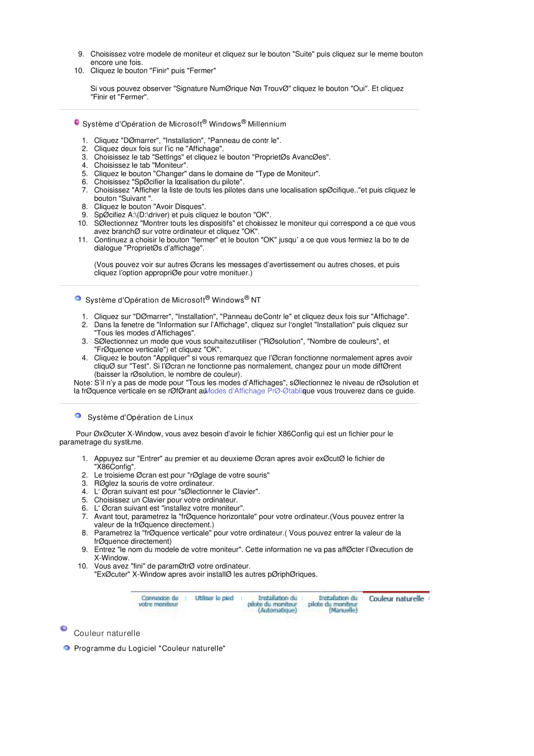 Samsung MZ19FSSS/EDC manual Système dOpération de Microsoft Windows Millennium, Système dOpération de Microsoft Windows NT 