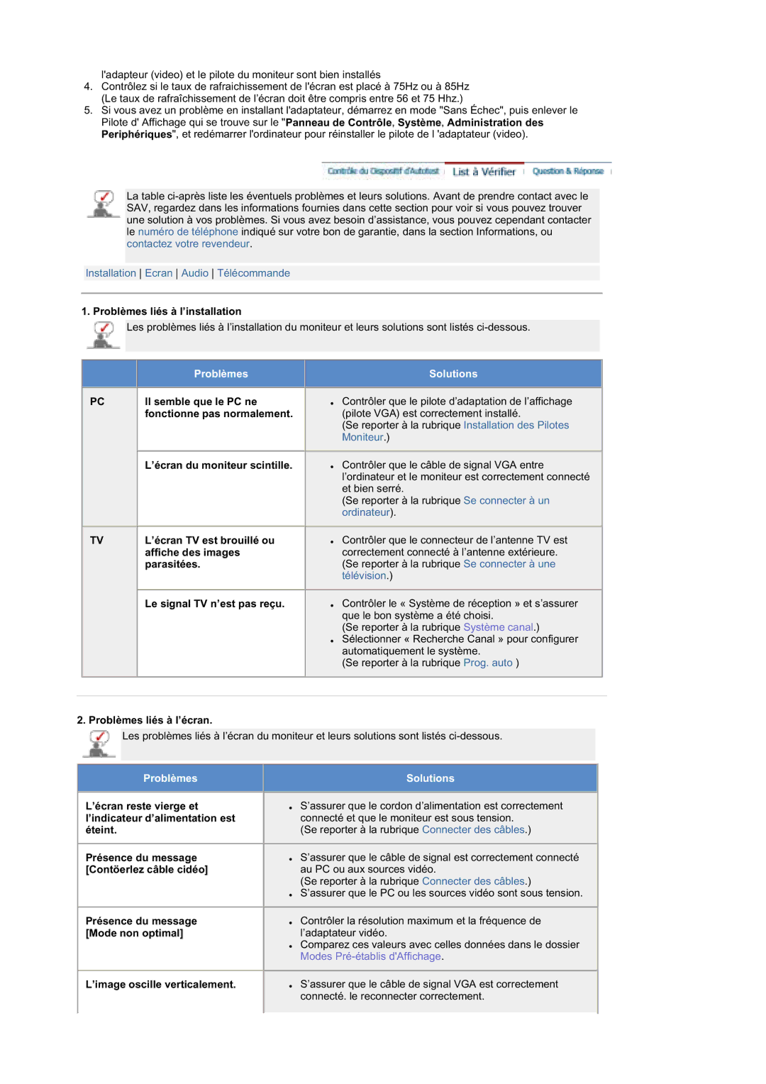 Samsung MZ19FSSS/EDC manual Problèmes Solutions 