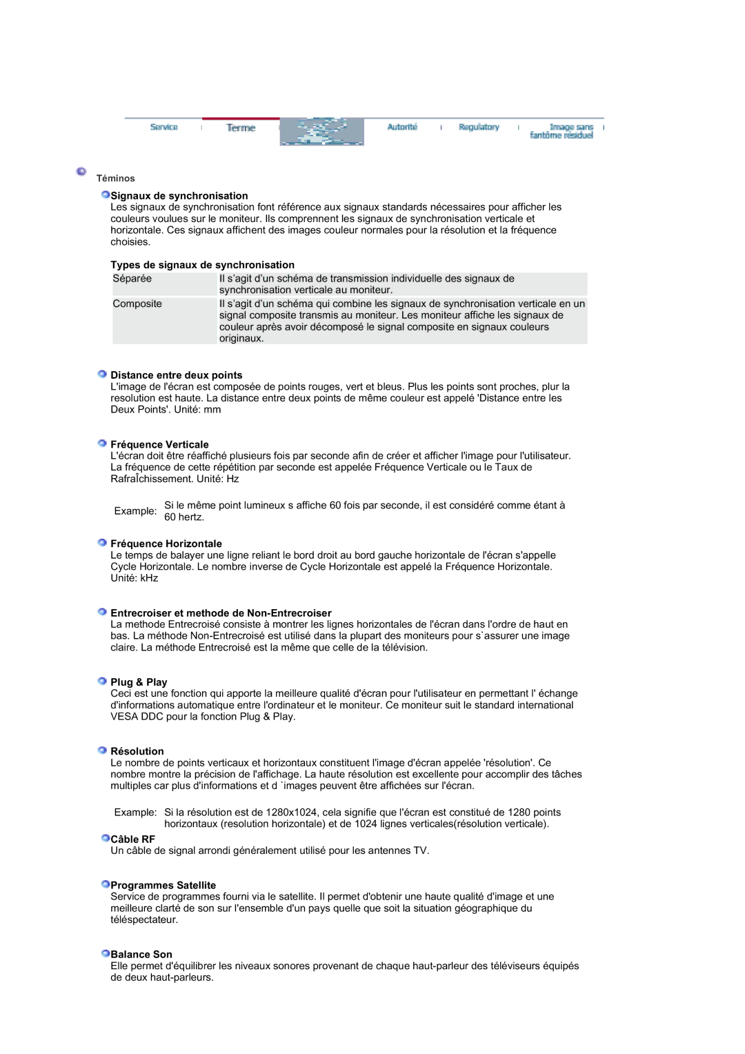 Samsung MZ19FSSS/EDC Signaux de synchronisation, Types de signaux de synchronisation, Distance entre deux points, Câble RF 