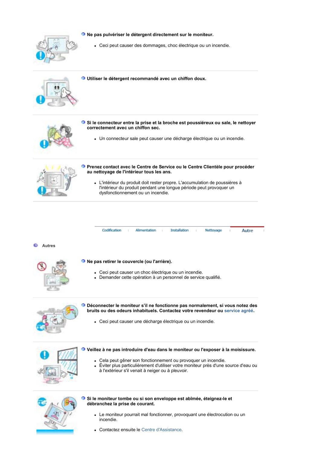 Samsung MZ19FSSS/EDC Ne pas pulvériser le détergent directement sur le moniteur, Ne pas retirer le couvercle ou larrière 