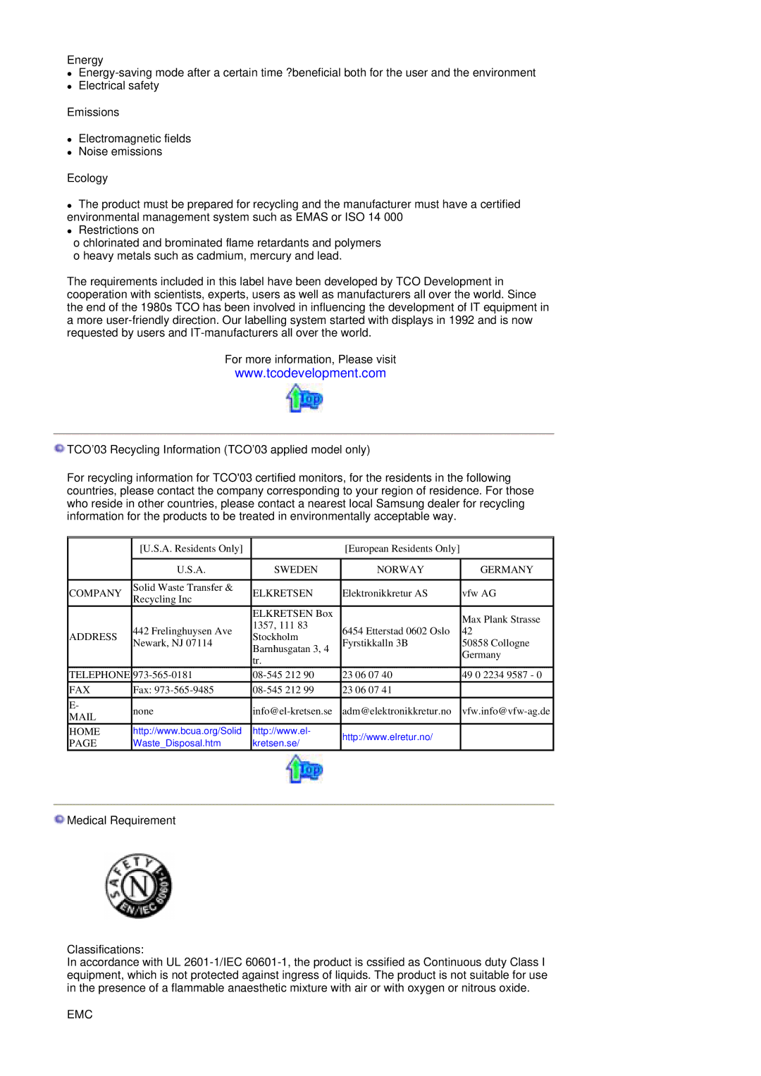 Samsung MZ19FSSS/EDC manual Energy, Emissions, Ecology, TCO03 Recycling Information TCO03 applied model only 