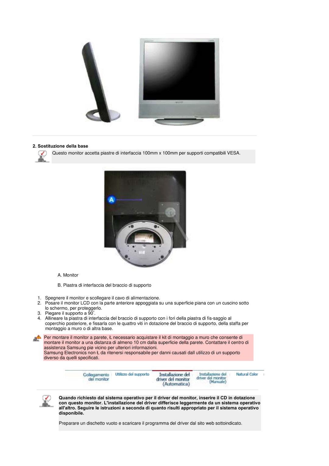 Samsung MZ19FSSS/EDC manual Sostituzione della base 