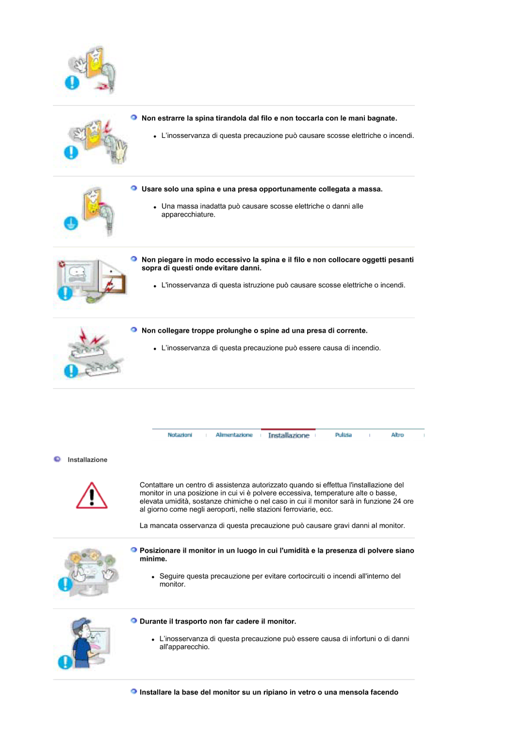 Samsung MZ19FSSS/EDC manual Durante il trasporto non far cadere il monitor 