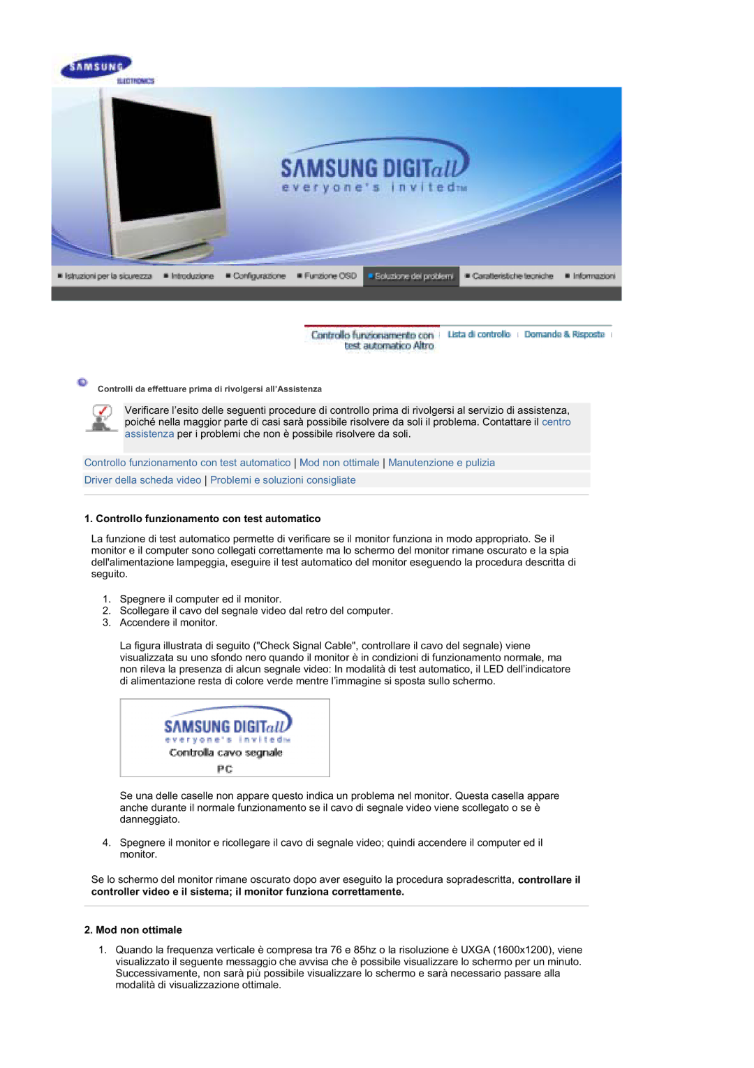 Samsung MZ19FSSS/EDC manual Controllo funzionamento con test automatico 