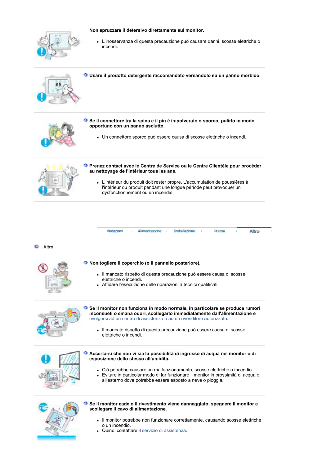 Samsung MZ19FSSS/EDC manual Non spruzzare il detersivo direttamente sul monitor 