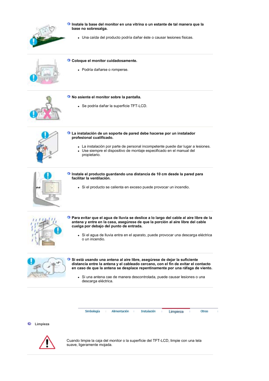 Samsung MZ19FSSS/EDC manual Coloque el monitor cuidadosamente, No asiente el monitor sobre la pantalla 