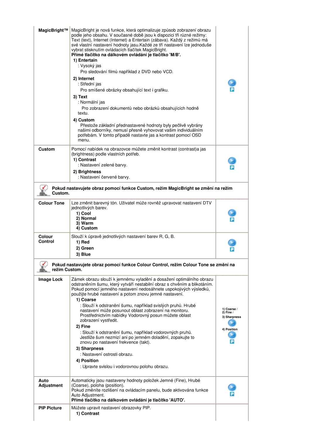 Samsung MZ19FSSS/EDC manual Internet, Text, Contrast, Brightness, Cool Normal Warm Custom, Coarse, Fine, Sharpness 