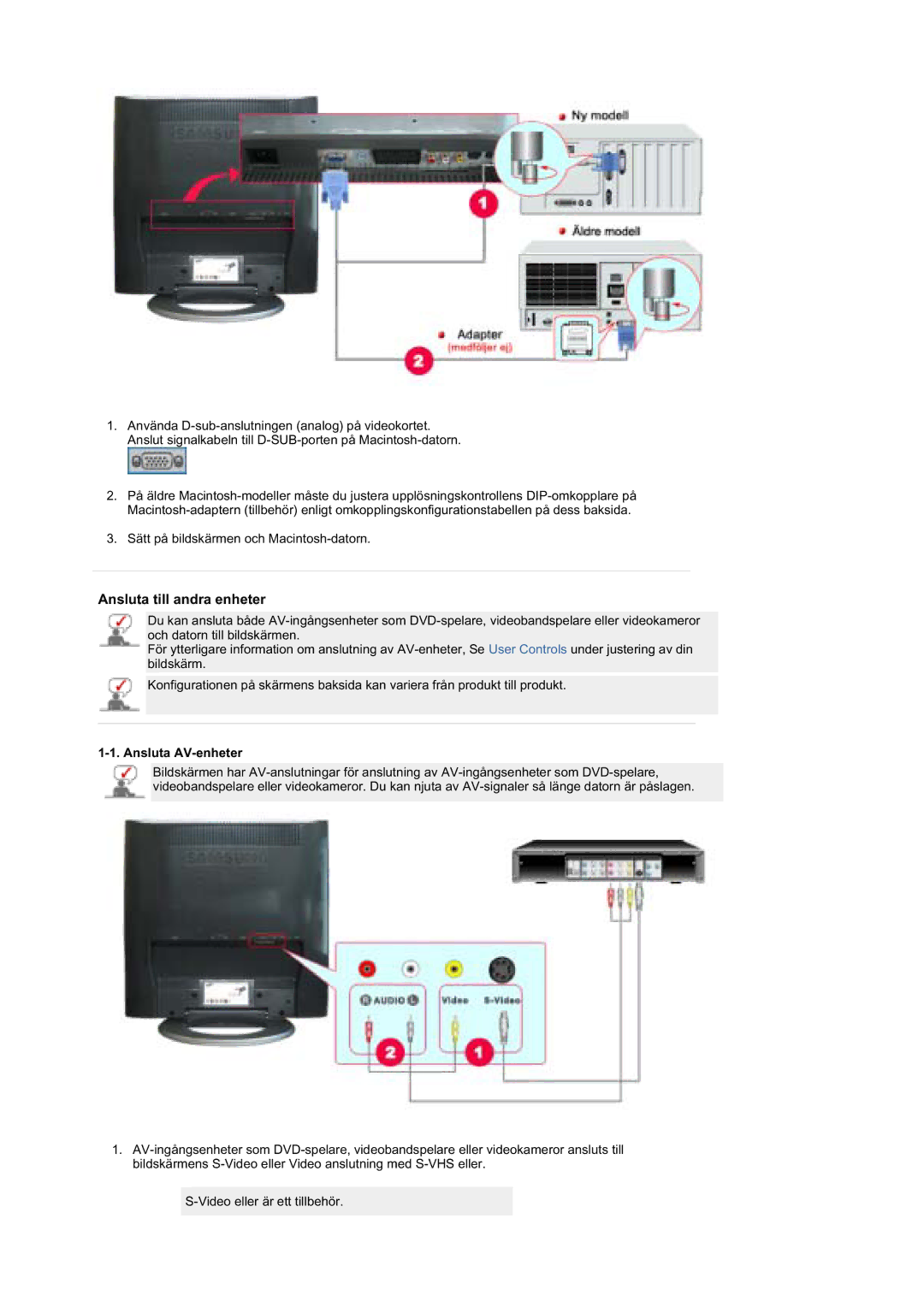 Samsung MZ19FSSS/EDC manual Ansluta till andra enheter, Ansluta AV-enheter 