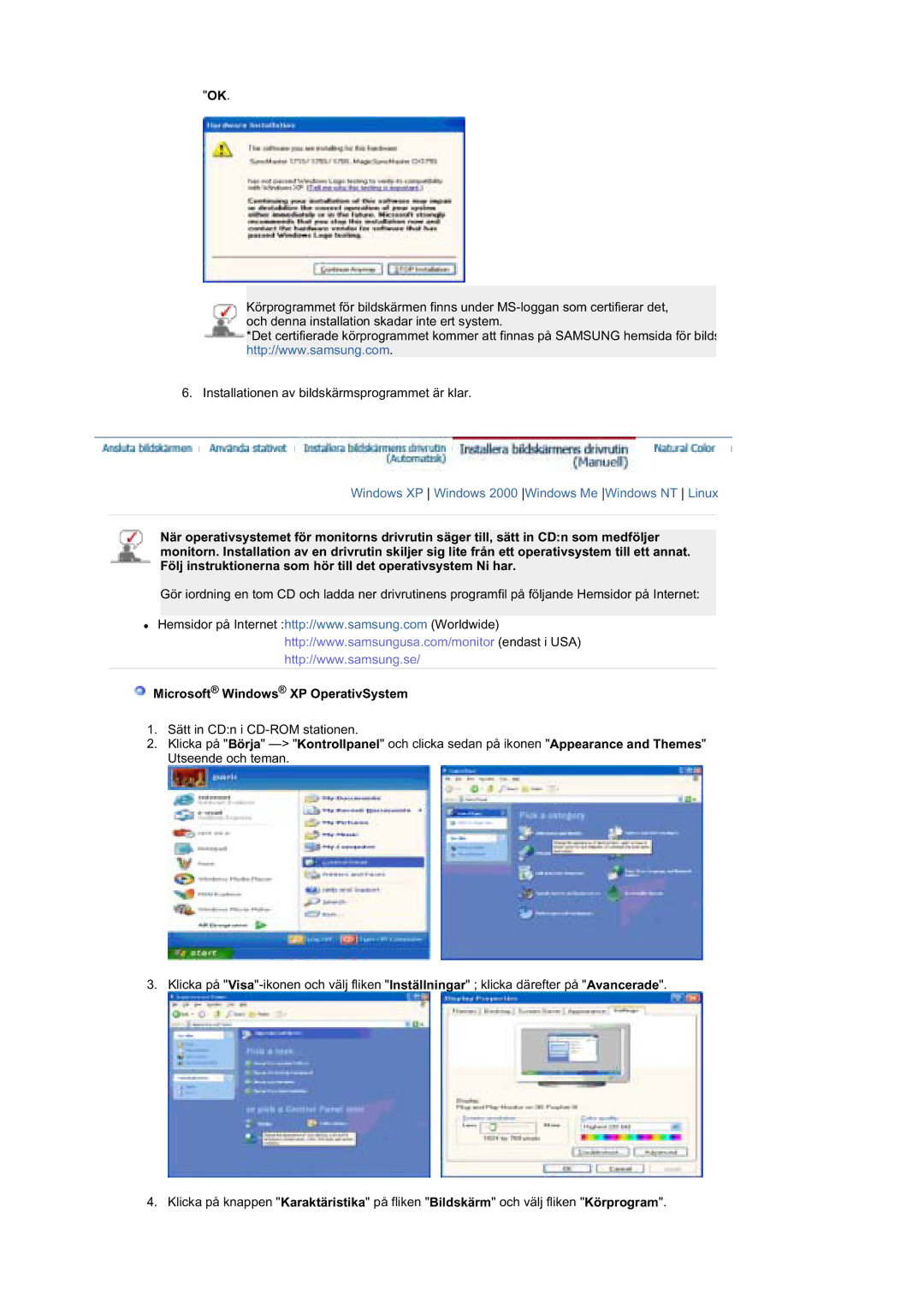 Samsung MZ19FSSS/EDC manual Microsoft Windows XP OperativSystem 