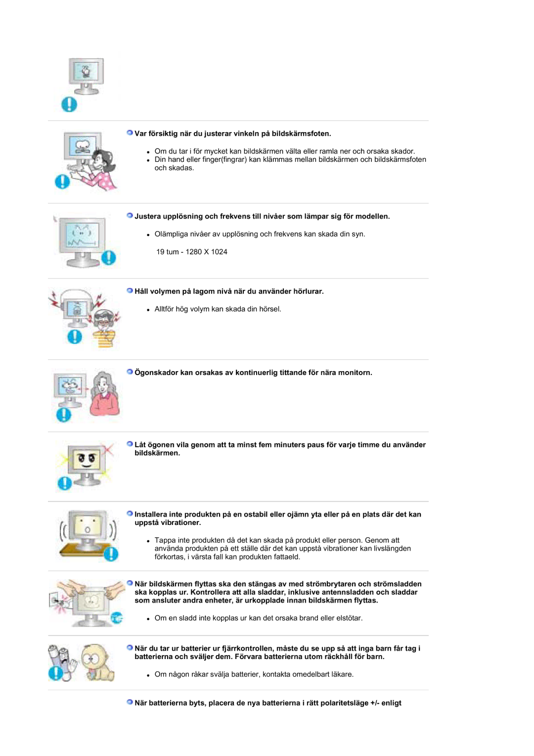 Samsung MZ19FSSS/EDC manual Var försiktig när du justerar vinkeln på bildskärmsfoten 