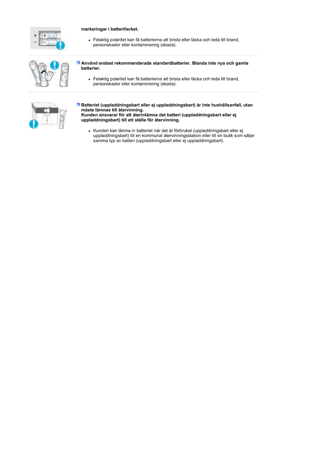 Samsung MZ19FSSS/EDC manual Markeringar i batterifacket 