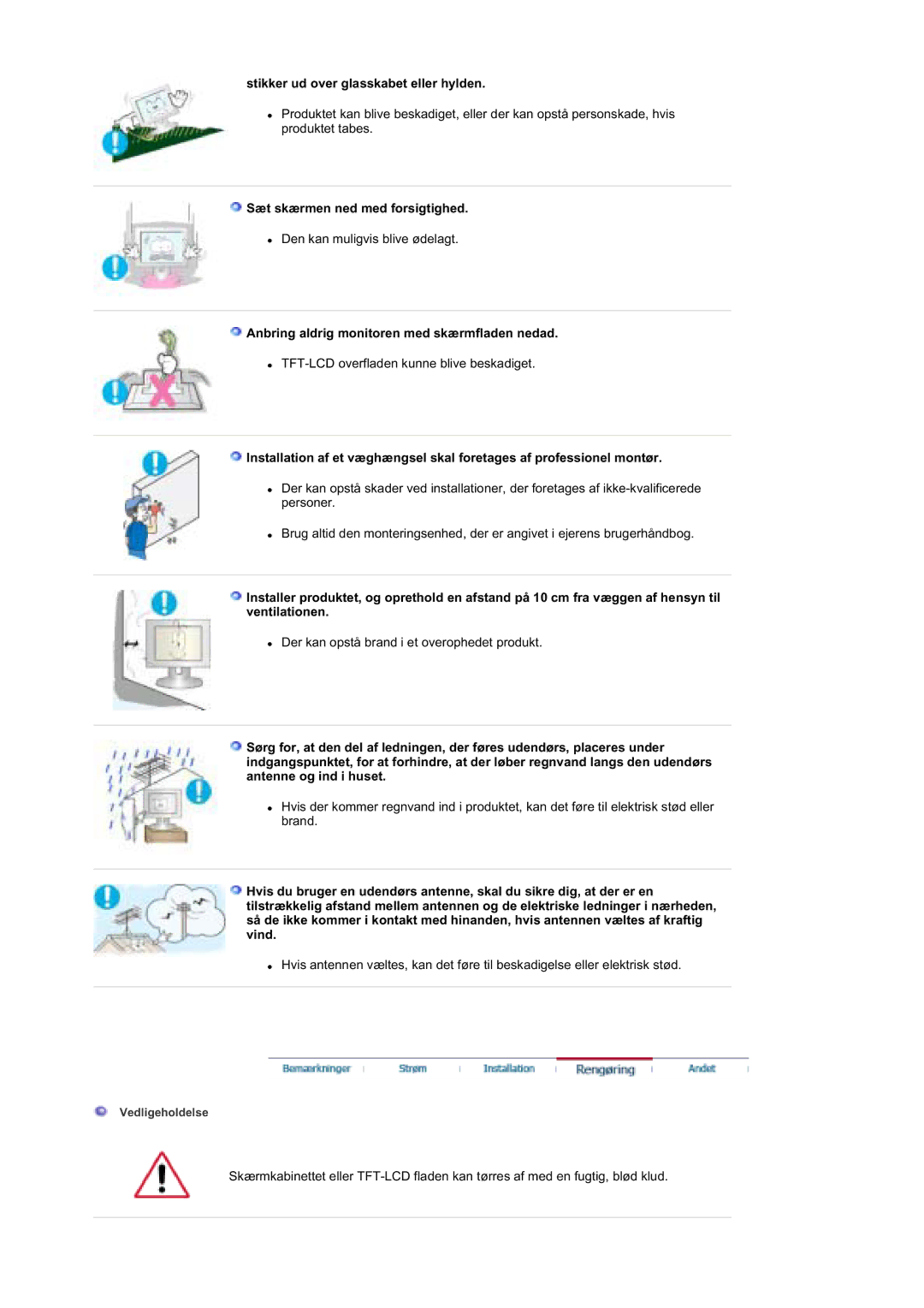 Samsung MZ19FSSS/EDC manual Stikker ud over glasskabet eller hylden, Sæt skærmen ned med forsigtighed 