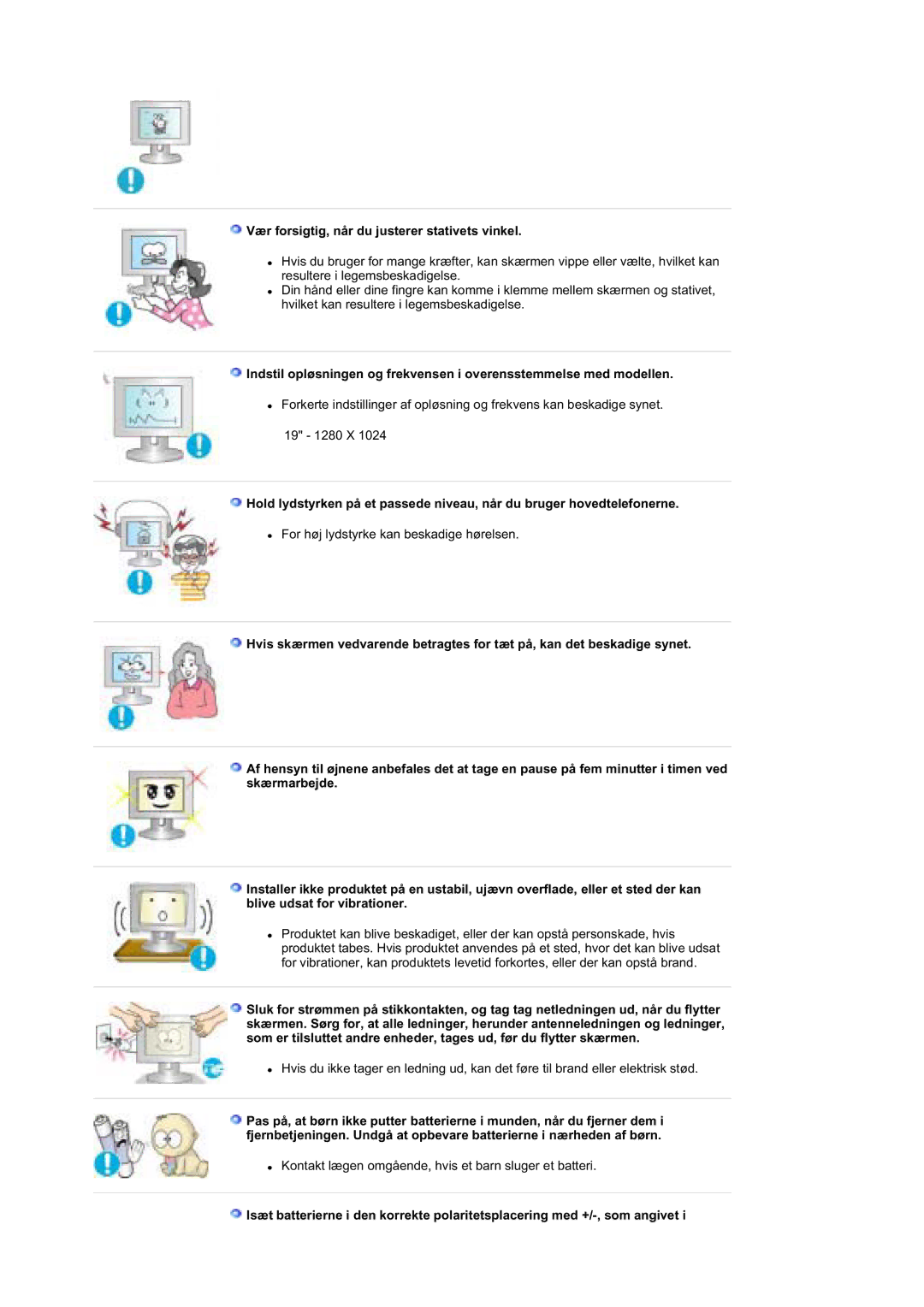 Samsung MZ19FSSS/EDC manual Vær forsigtig, når du justerer stativets vinkel 