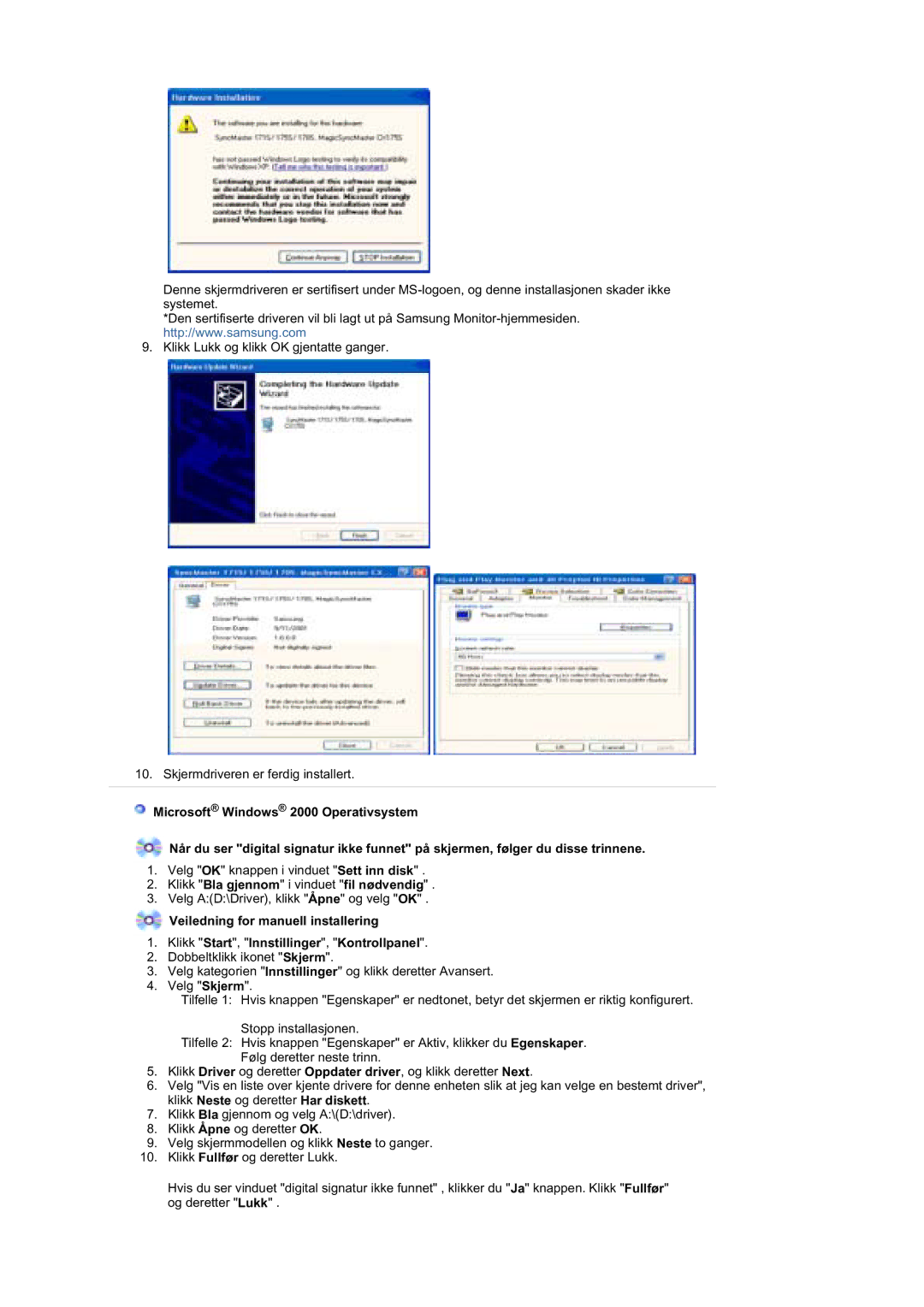 Samsung MZ19FSSS/EDC manual Klikk Bla gjennom i vinduet fil nødvendig 