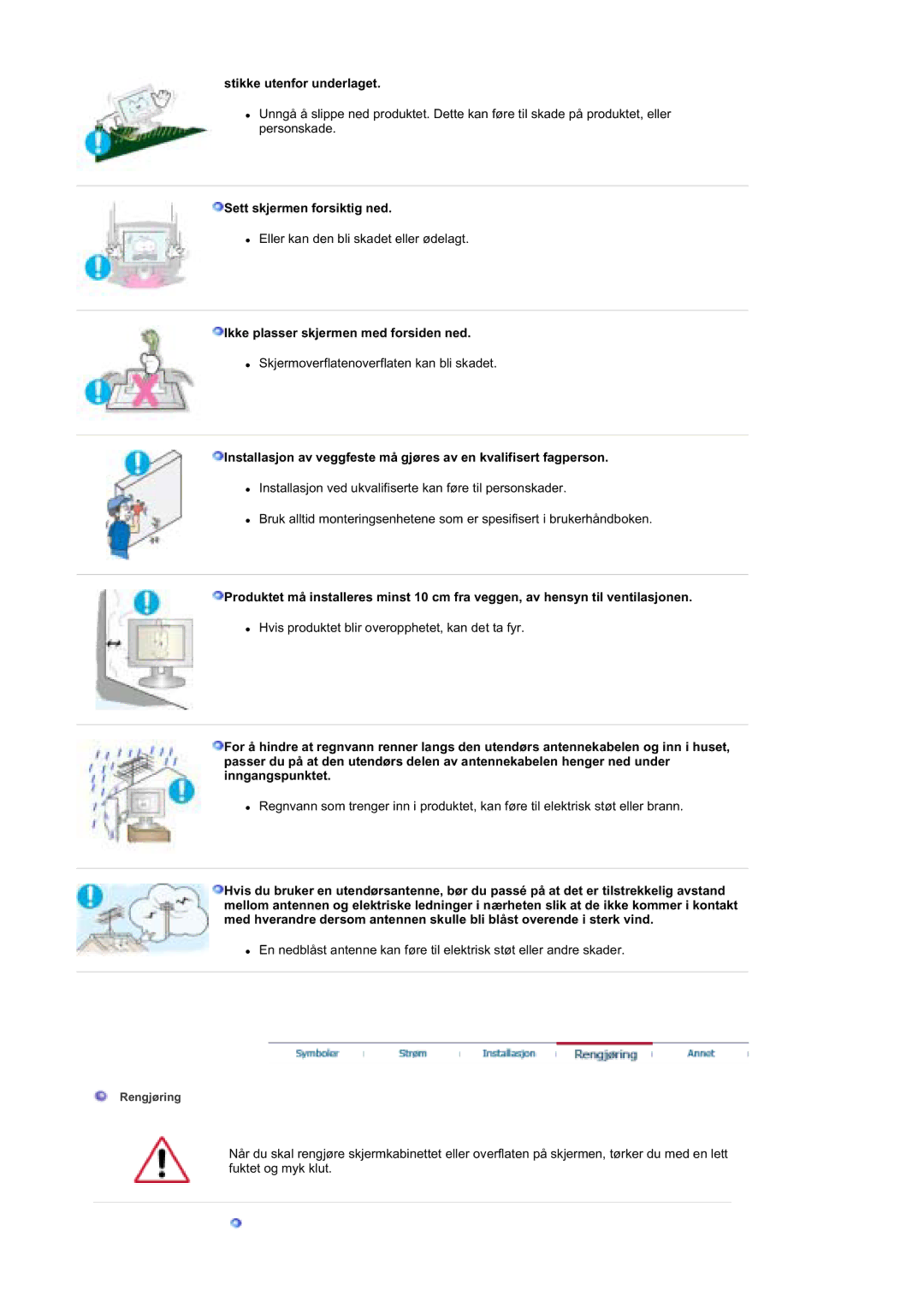 Samsung MZ19FSSS/EDC manual Stikke utenfor underlaget, Sett skjermen forsiktig ned, Ikke plasser skjermen med forsiden ned 