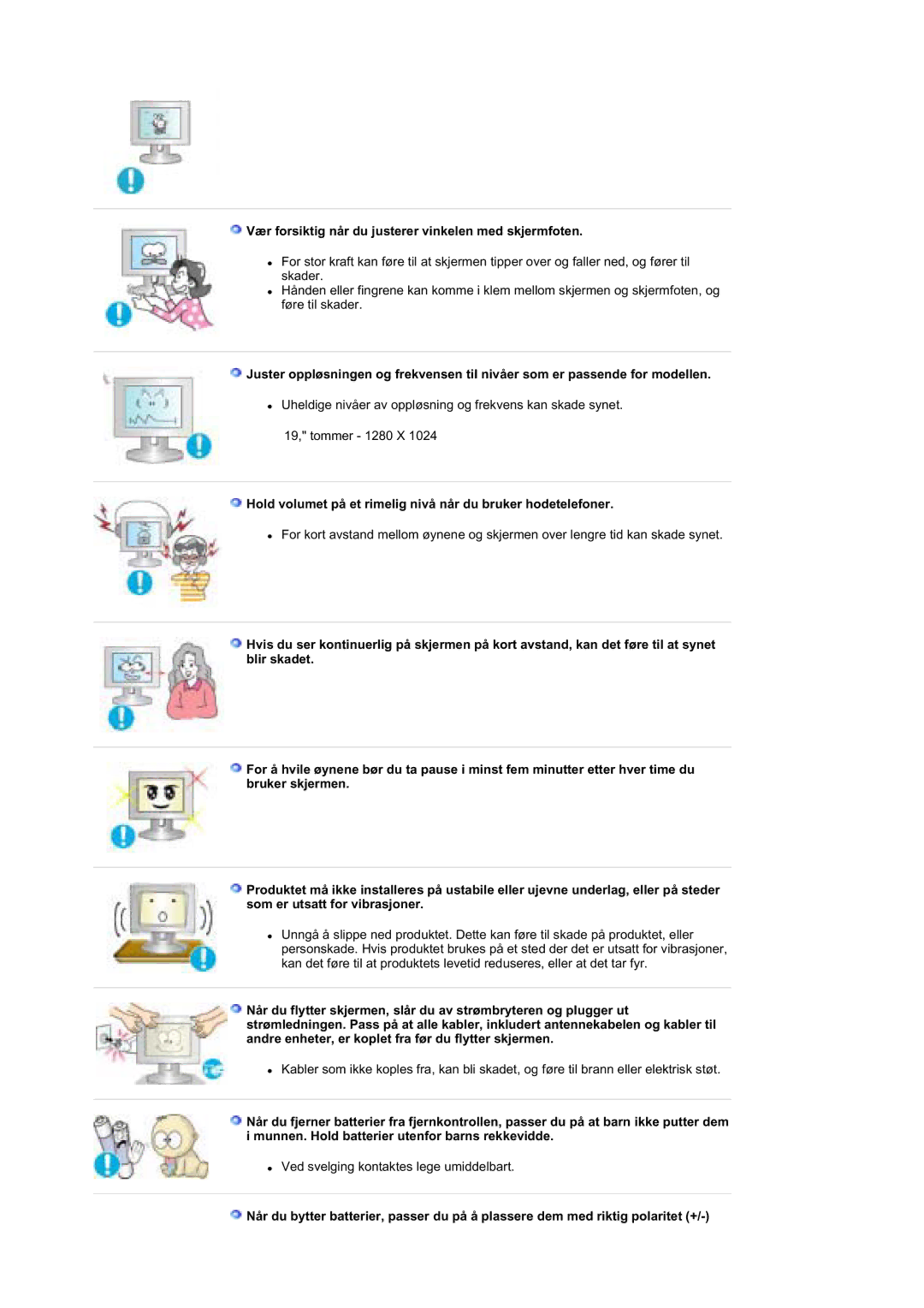 Samsung MZ19FSSS/EDC manual Vær forsiktig når du justerer vinkelen med skjermfoten 