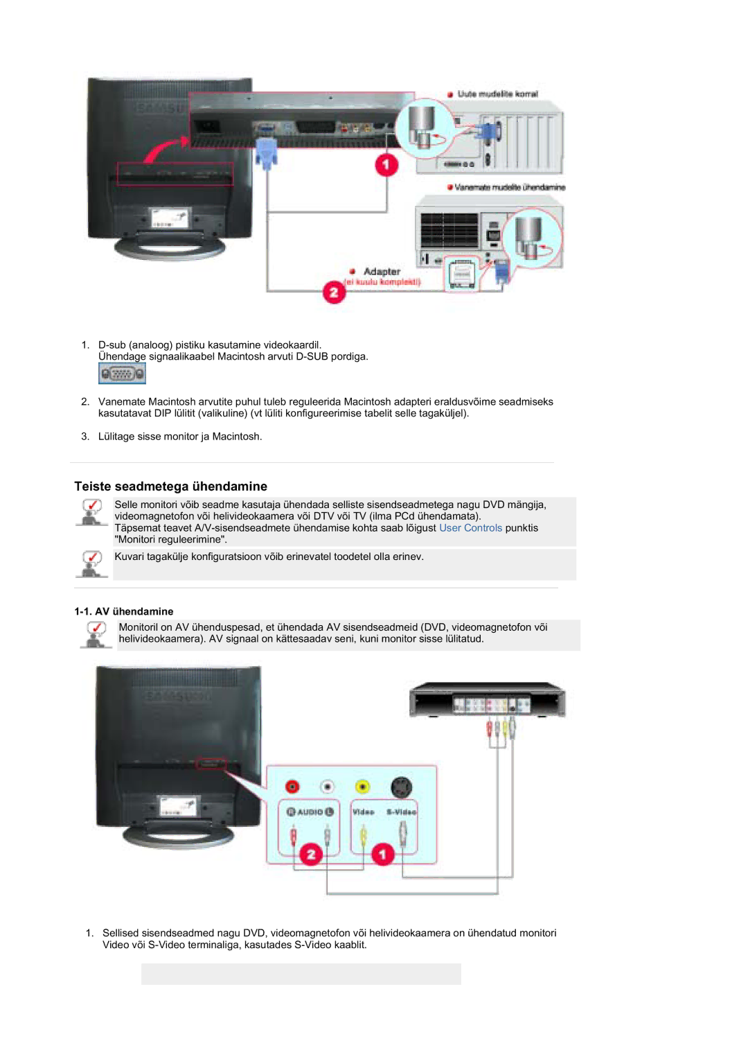 Samsung MZ19FSSS/EDC manual Teiste seadmetega ühendamine, AV ühendamine 