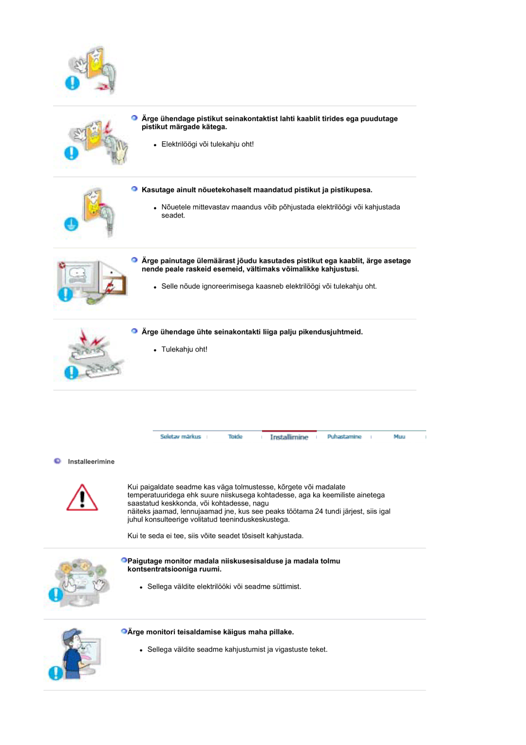 Samsung MZ19FSSS/EDC manual Ärge monitori teisaldamise käigus maha pillake 