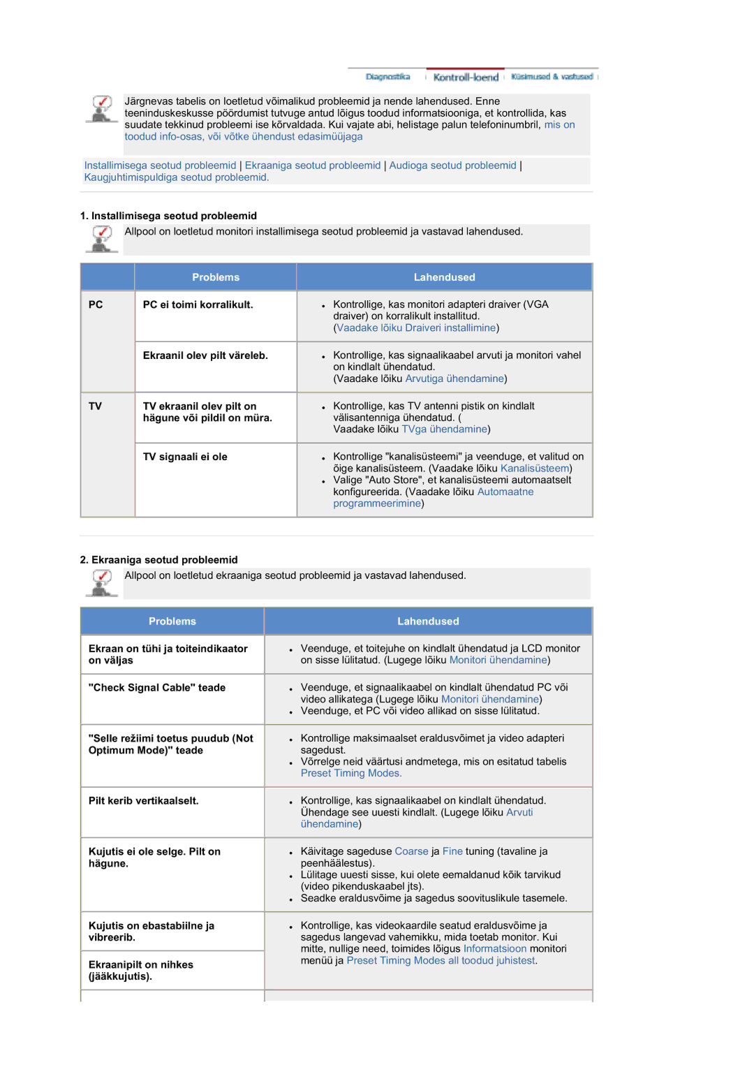 Samsung MZ19FSSS/EDC manual Installimisega seotud probleemid, PC ei toimi korralikult, Ekraanil olev pilt väreleb 