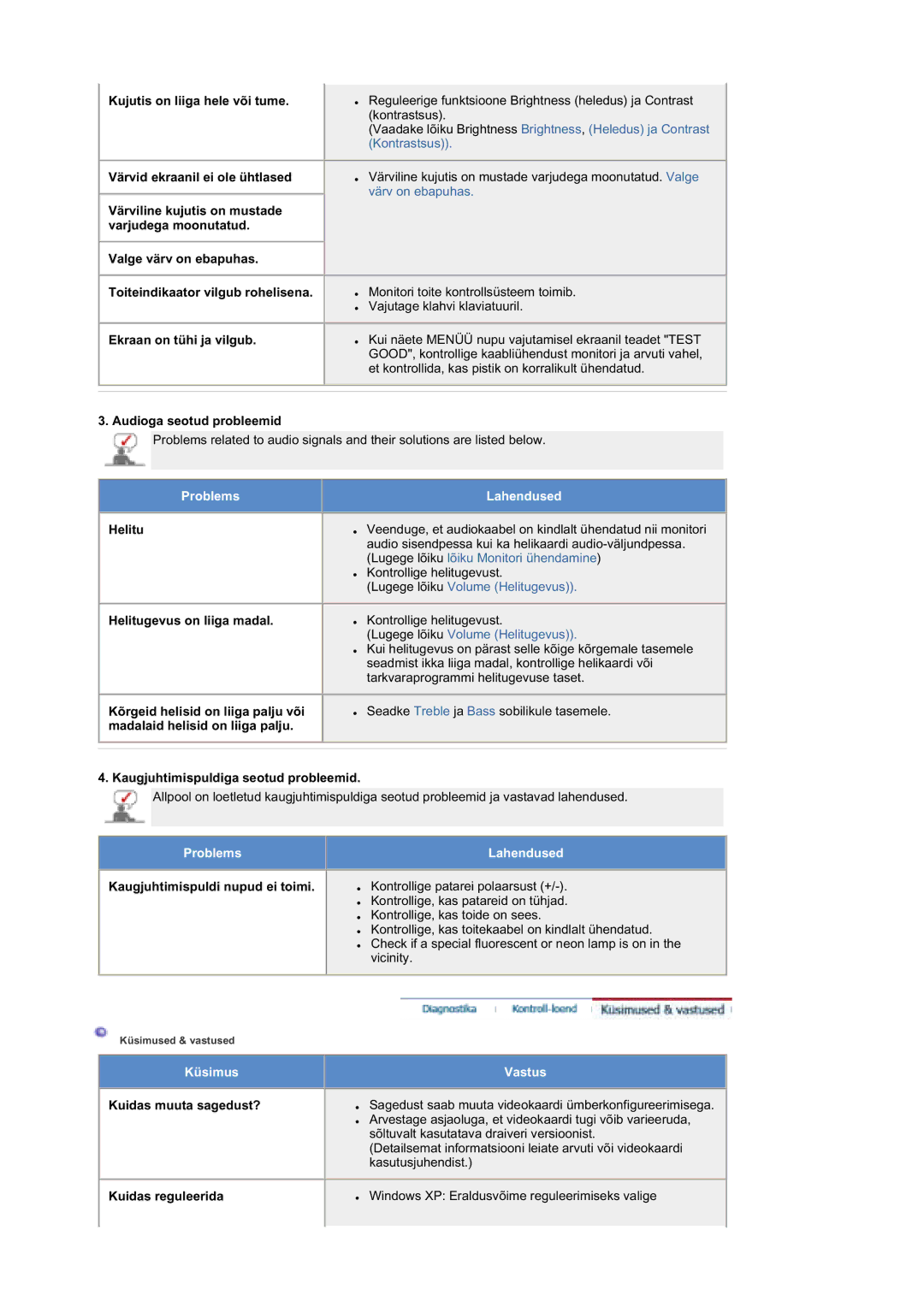 Samsung MZ19FSSS/EDC manual Audioga seotud probleemid, Helitu, Kaugjuhtimispuldiga seotud probleemid, Kuidas reguleerida 