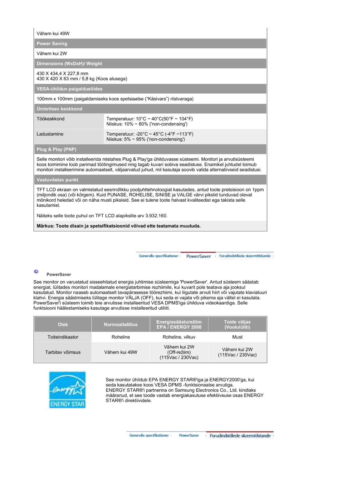 Samsung MZ19FSSS/EDC manual EPA / Energy 