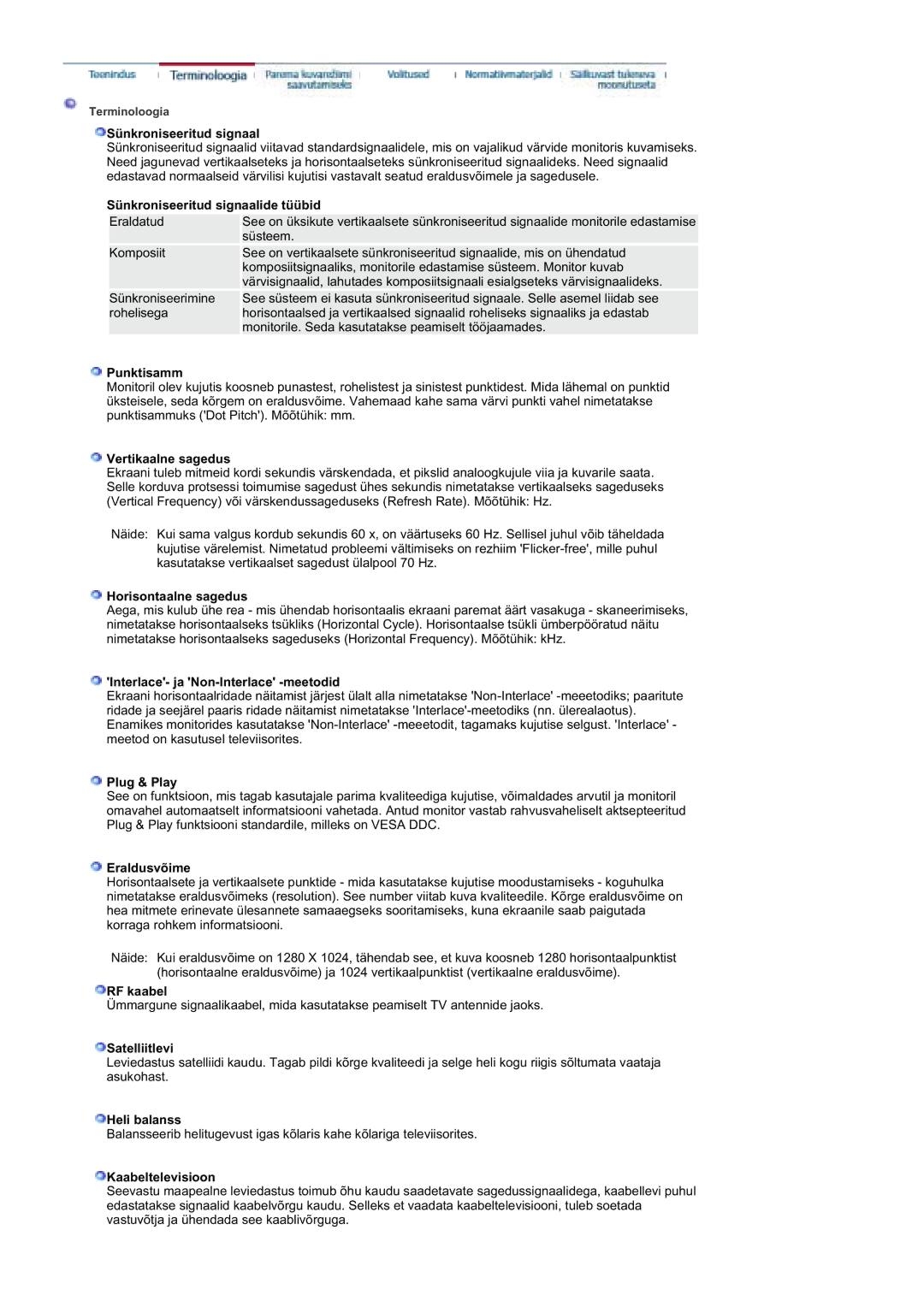 Samsung MZ19FSSS/EDC manual Sünkroniseeritud signaalide tüübid, Punktisamm, Vertikaalne sagedus, Horisontaalne sagedus 