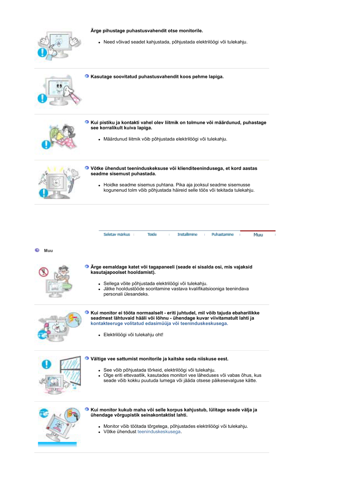 Samsung MZ19FSSS/EDC manual Ärge pihustage puhastusvahendit otse monitorile 