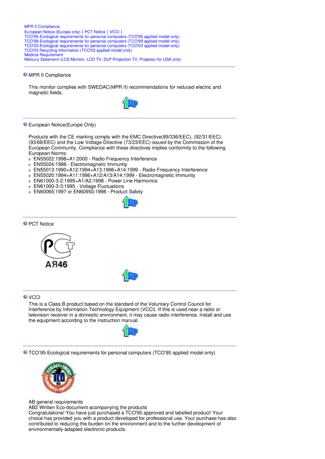 Samsung MZ19FSSS/EDC manual MPR II Compliance, European NoticeEurope Only, PCT Notice 