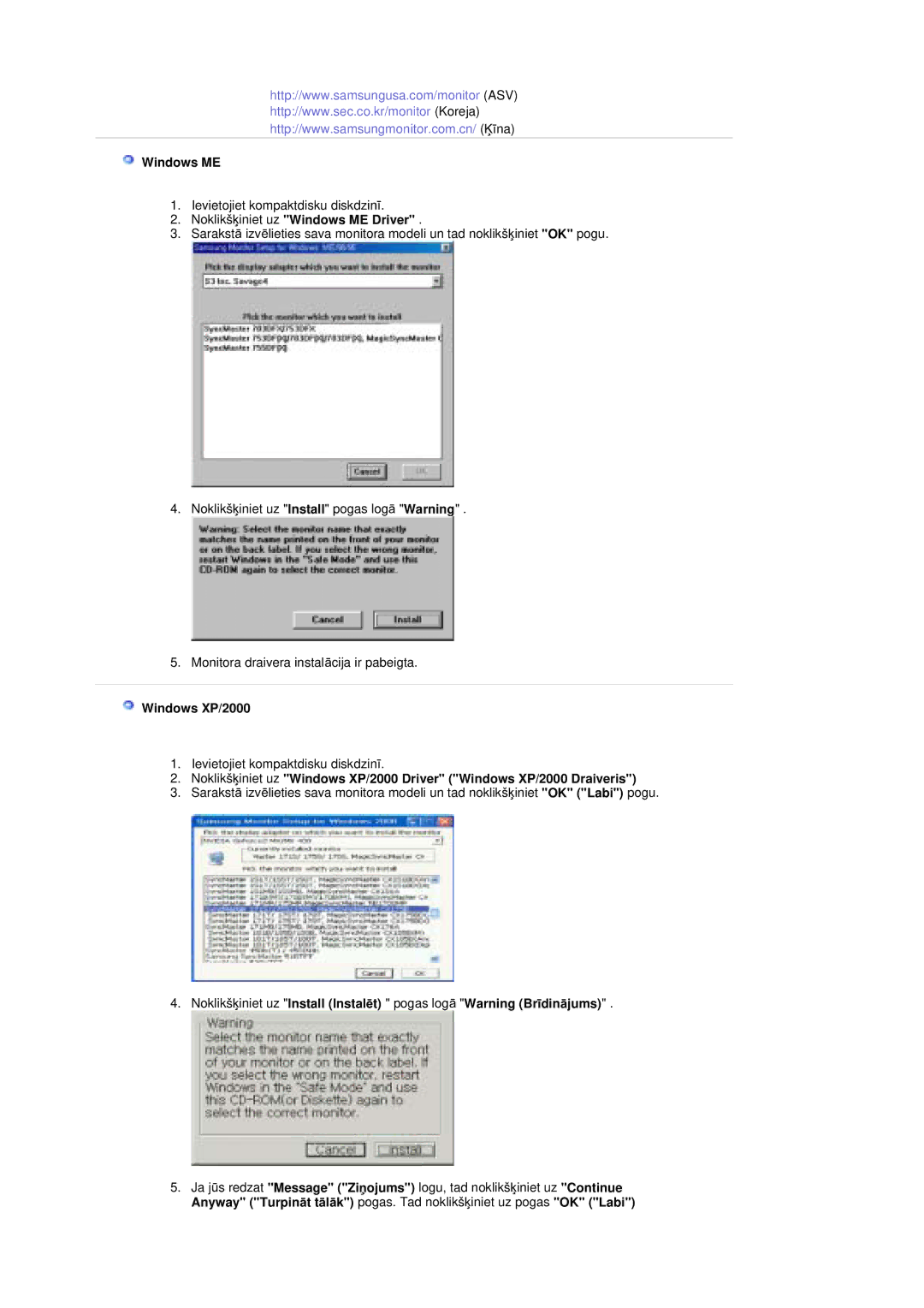 Samsung MZ19FSSS/EDC manual NoklikšƷiniet uz Windows ME Driver, Windows XP/2000 