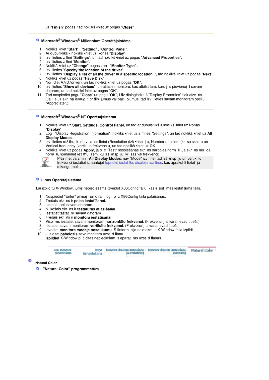 Samsung MZ19FSSS/EDC manual Microsoft Windows Millennium OperƝtƗjsistƝma, Microsoft Windows NT OperƝtƗjsistƝma 