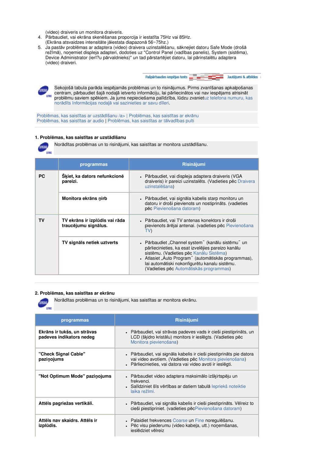 Samsung MZ19FSSS/EDC ProblƝmas, kas saistƯtas ar uzstƗdƯšanu, ŠƷiet, ka dators nefunkcionƝ, Pareizi, Monitora ekrƗns Ƽirb 