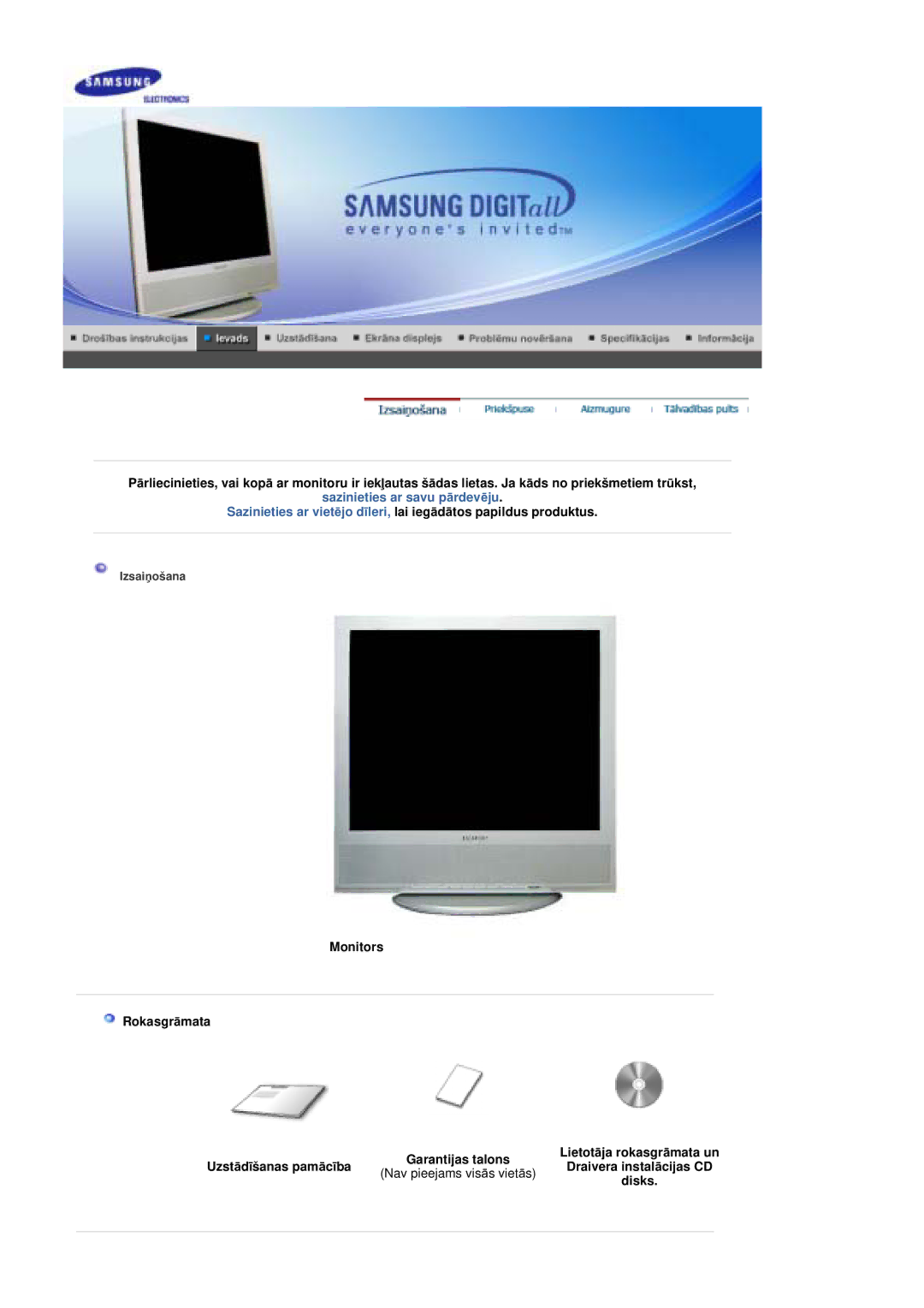 Samsung MZ19FSSS/EDC Monitors RokasgrƗmata UzstƗdƯšanas pamƗcƯba, Draivera instalƗcijas CD, Nav pieejams visƗs vietƗs 