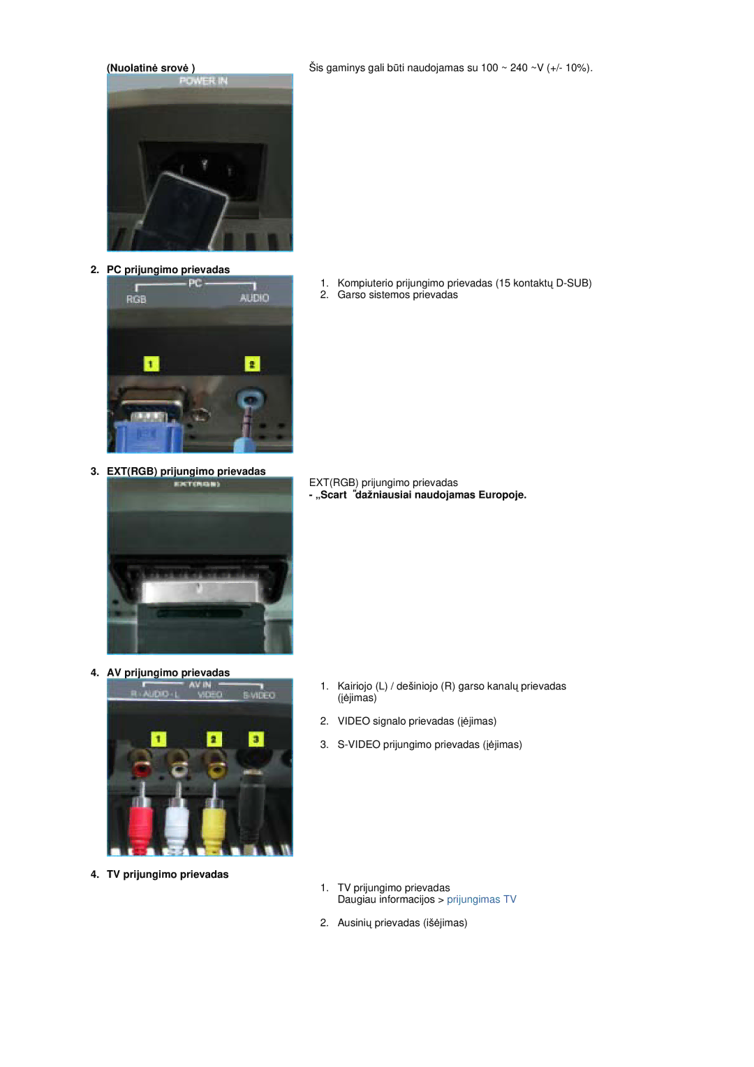 Samsung MZ19FSSS/EDC manual Extrgb prijungimo prievadas, TV prijungimo prievadas 