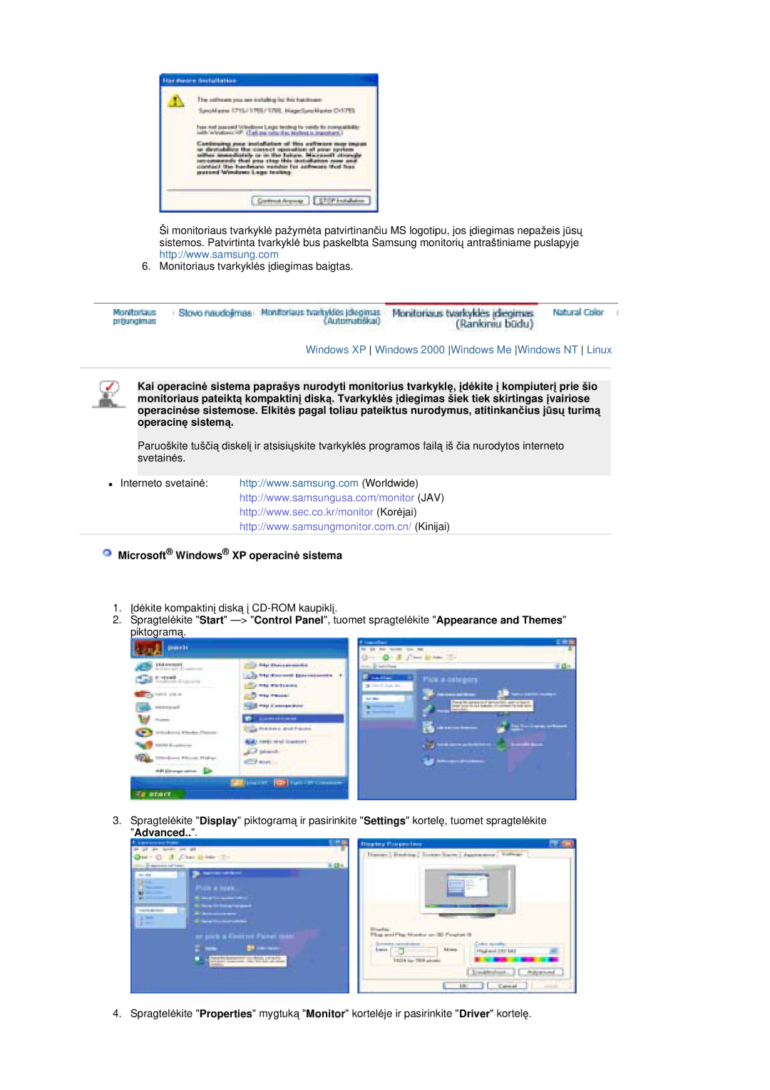 Samsung MZ19FSSS/EDC manual Microsoft Windows XP operacinơ sistema 