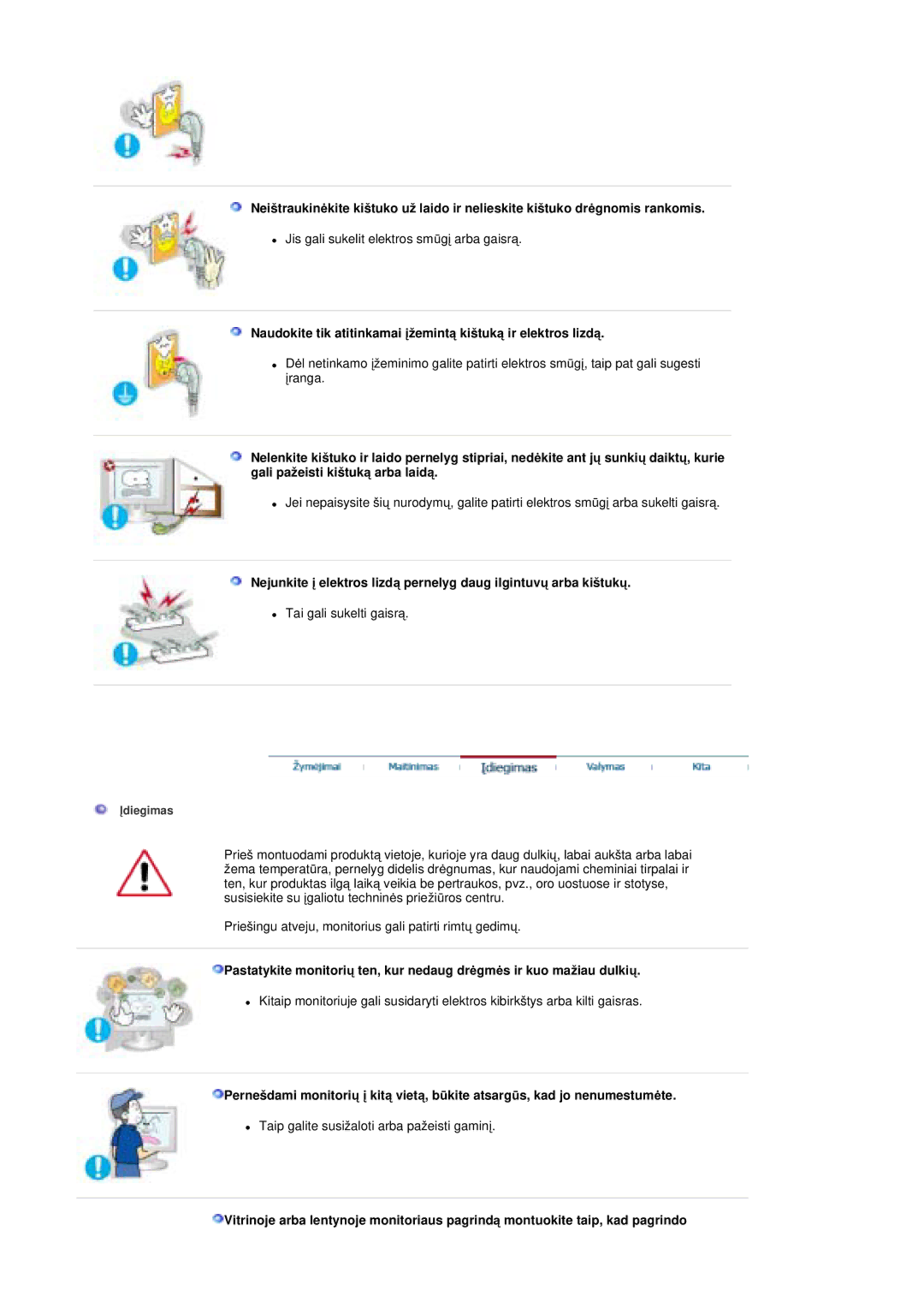 Samsung MZ19FSSS/EDC manual Naudokite tik atitinkamai Ƴžemintą kištuką ir elektros lizdą 