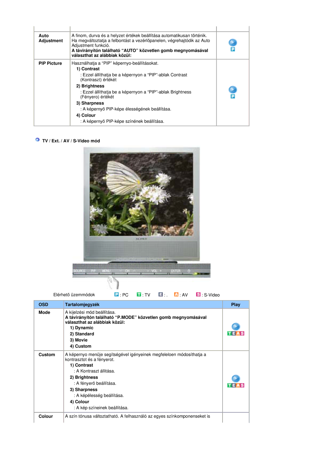 Samsung MZ19FSSS/EDC manual Választhat az alábbiak közül, Colour, TV / Ext. / AV / S-Video mód 