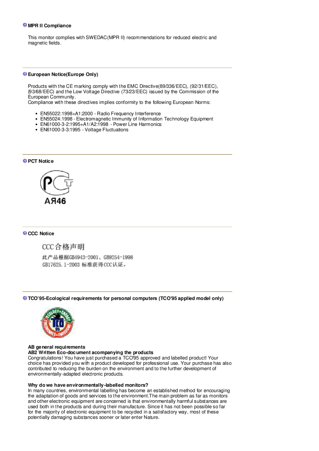 Samsung MZ19FSSS/EDC MPR II Compliance, European NoticeEurope Only, Why do we have environmentally -labelled monitors? 