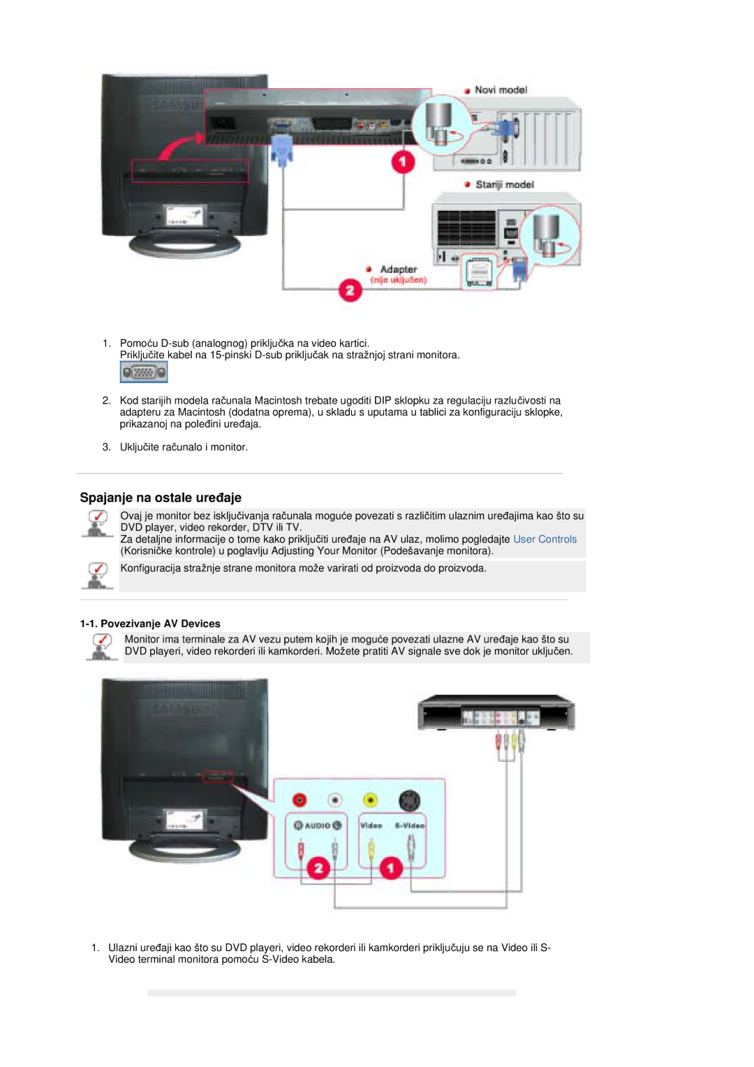 Samsung MZ19FSSS/EDC manual Spajanje na ostale ureÿaje, Povezivanje AV Devices 